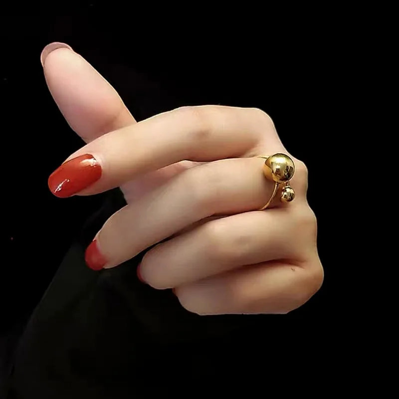 Stainless Steel Ball Adjustable Ring Statement Golden Metal Trendy Finger Ring Jewelry stainless steel ring New Gift