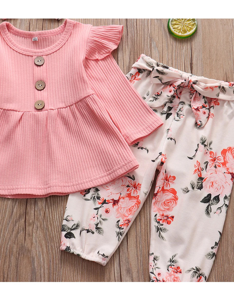 Newborn Baby Girl Clothes Set Solid Knitting Long Sleeve Tops Floral Print Pants Headband 3Pcs Outfits Casual Infant Clothing