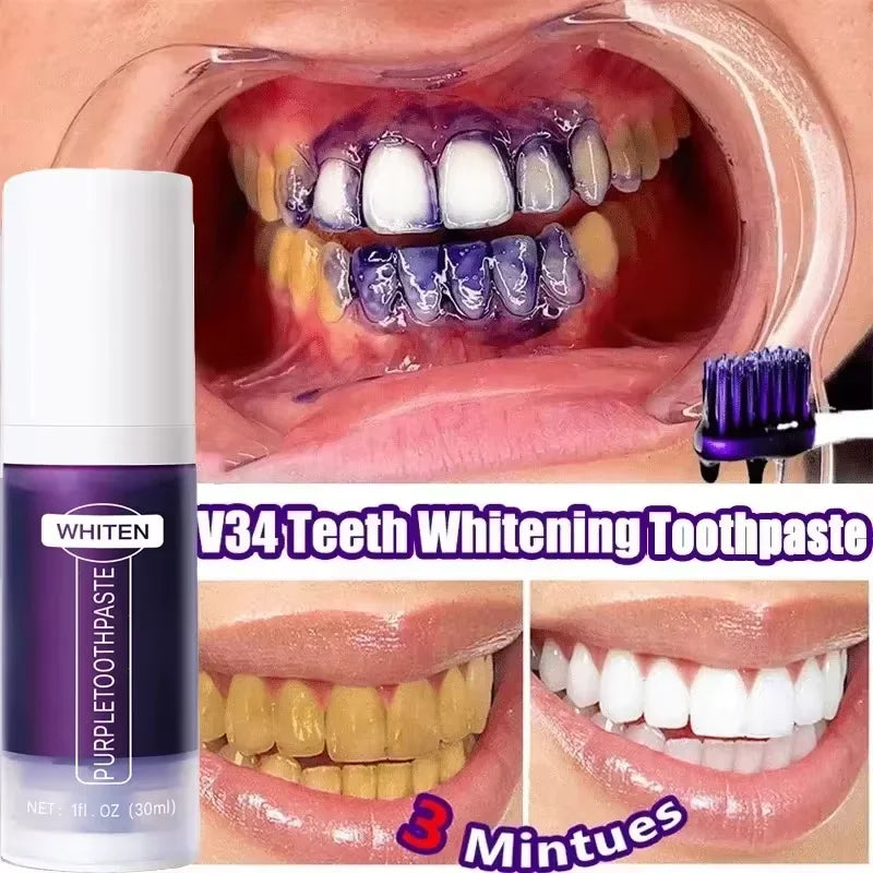 Dentifrice Blanchissant Violet V34 | Élimine Plaque & Taches | Haleine Fraîche | Hygiène Dentaire