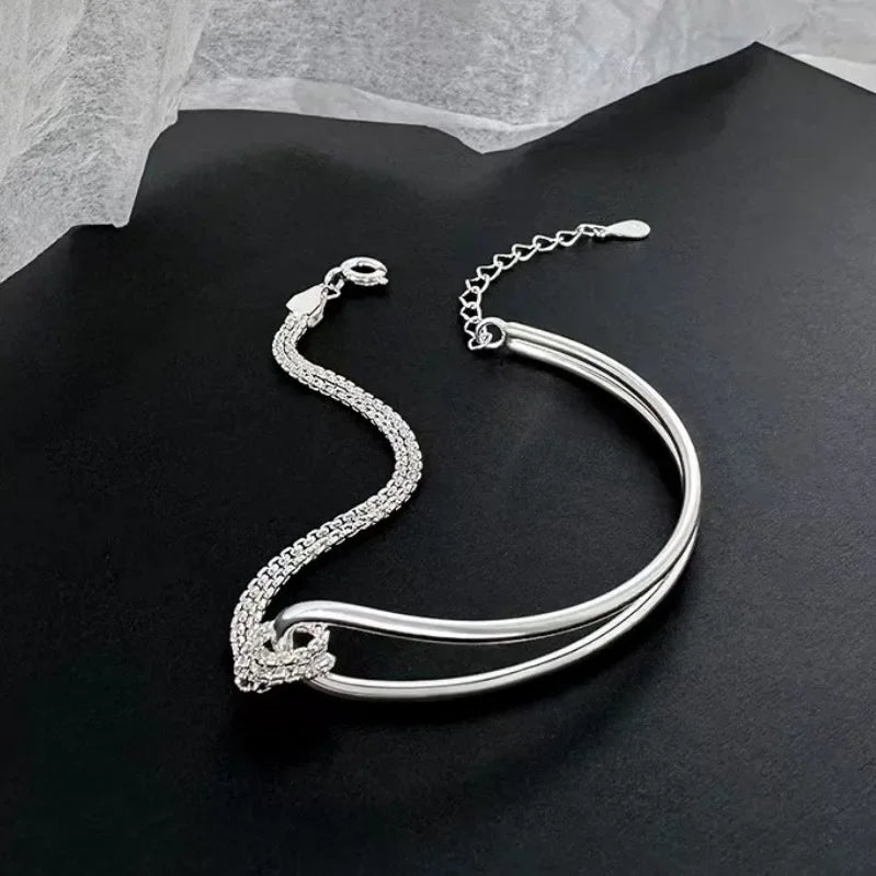 925 Sterling Silver Geometric Square Round Bead Bracelet For Women Personality Temperament Simple Hand Jewelry Party