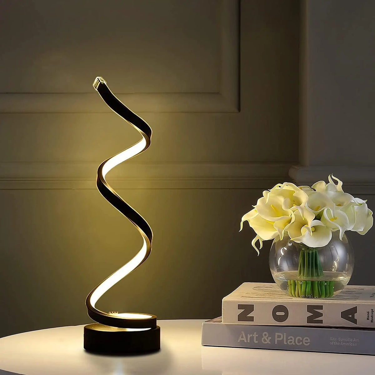 Lampe de Table Spirale LED Moderne Dimmable | Petite Lampe de Chevet | Salon, Chambre & Bureau