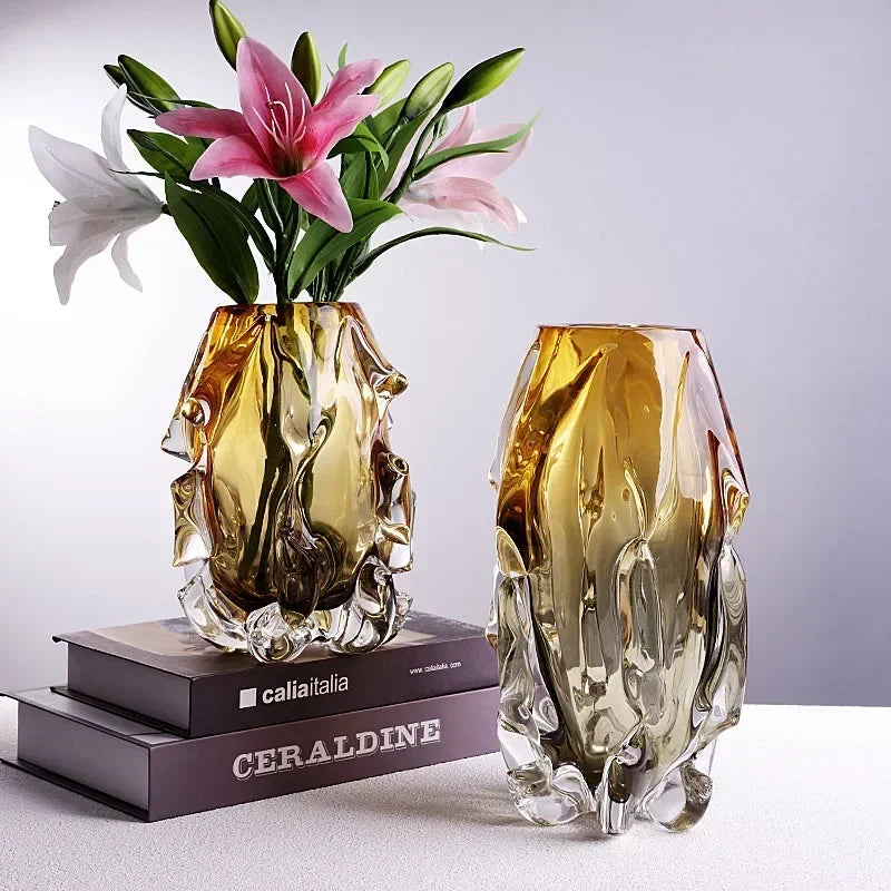 Vase Verre Élégant Base Bois | Plante Hydroponique | Décoration Bureau & Maison