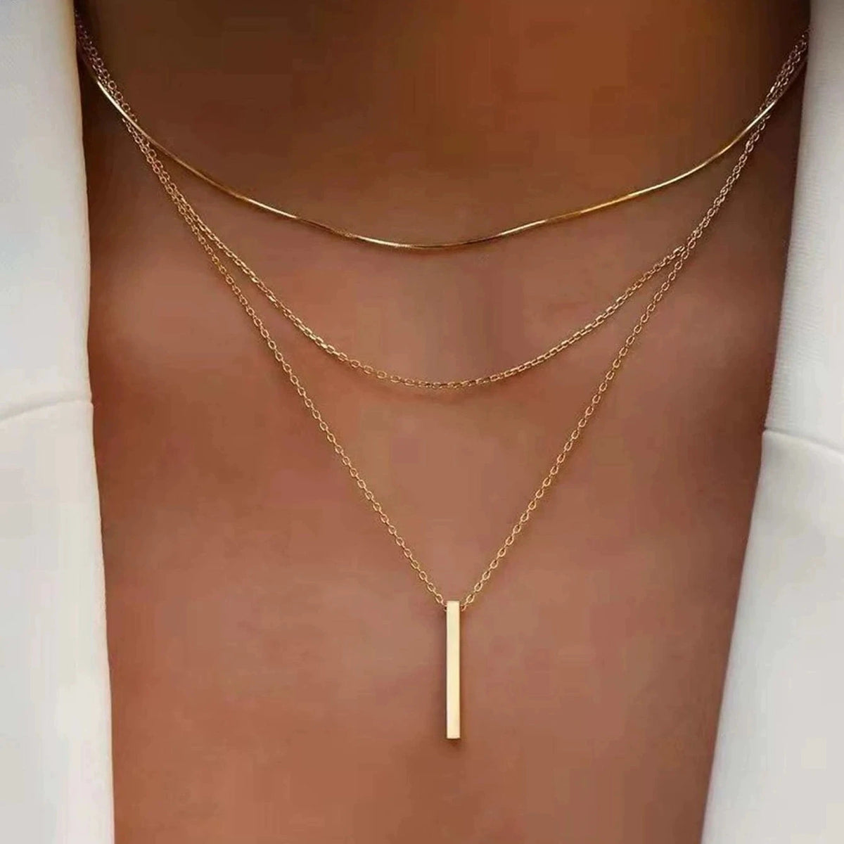 Collier Pendentif Barre Métal Multicouche | Or Chaîne Clavicule | Port Quotidien | Bijou Femme