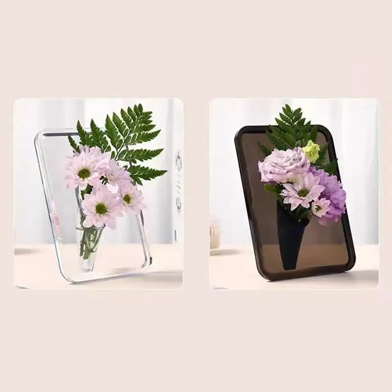 Vase à fleurs en acrylique Art moderne Cadres décoratifs transparents pour la maison Étagère de bureau Salon Affichage floral