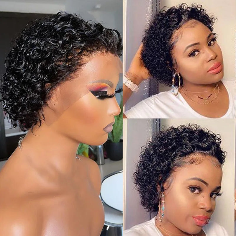 Perruque Courte Curly Pixie | Lace Front 13x1 | Cheveux Humains | Femmes Noires