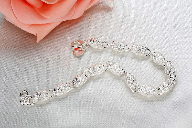 Bracelet Argent 925 Zirconia Géométrique | Chaîne Link Charme | Cadeau Noël & Bijou Femme