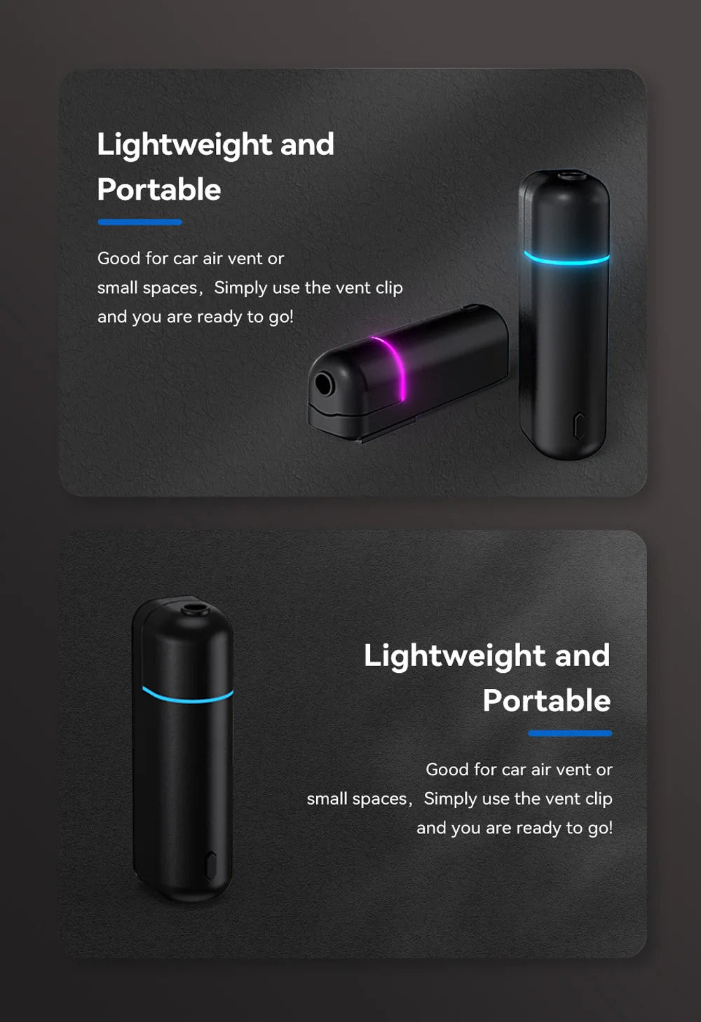 Car Air Freshener Perfume Vent Clip Electric Aroma Diffuser Cordless with 6 Scents Small Portable Gifts Essential Oil Diffuser