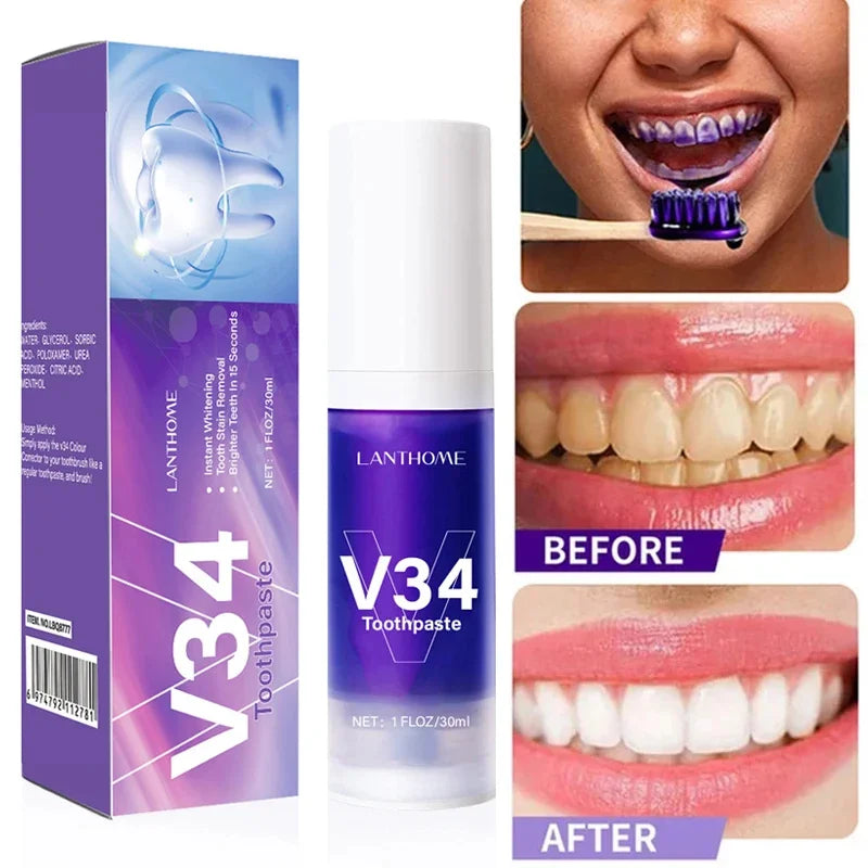 Dentifrice Blanchissant Violet V34 | Élimine Plaque & Taches | Haleine Fraîche | Hygiène Dentaire