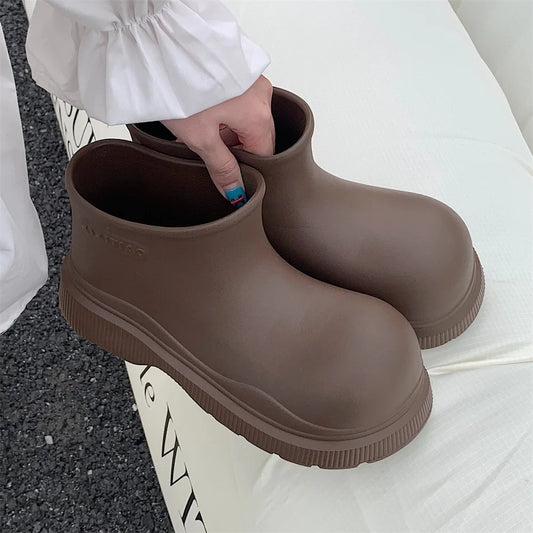 Women's waterproof rubber boots, short shaft loose water shoes, thick sole ankle rain boots for women