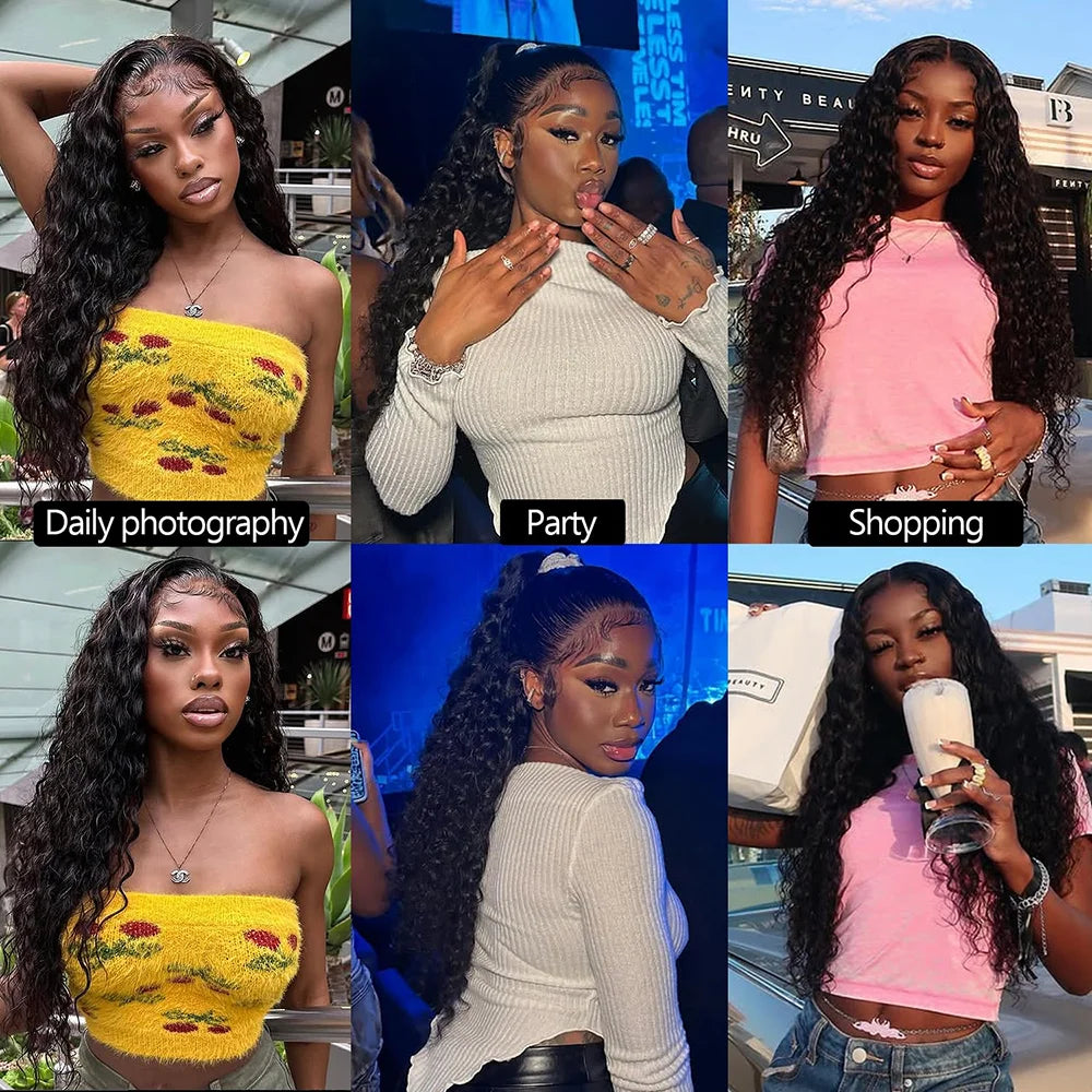 Perruque Deep Wave Cheveux Humains | 13x4 & 13x6 Lace Front | 200% Densité | Curly Frontal | Femme