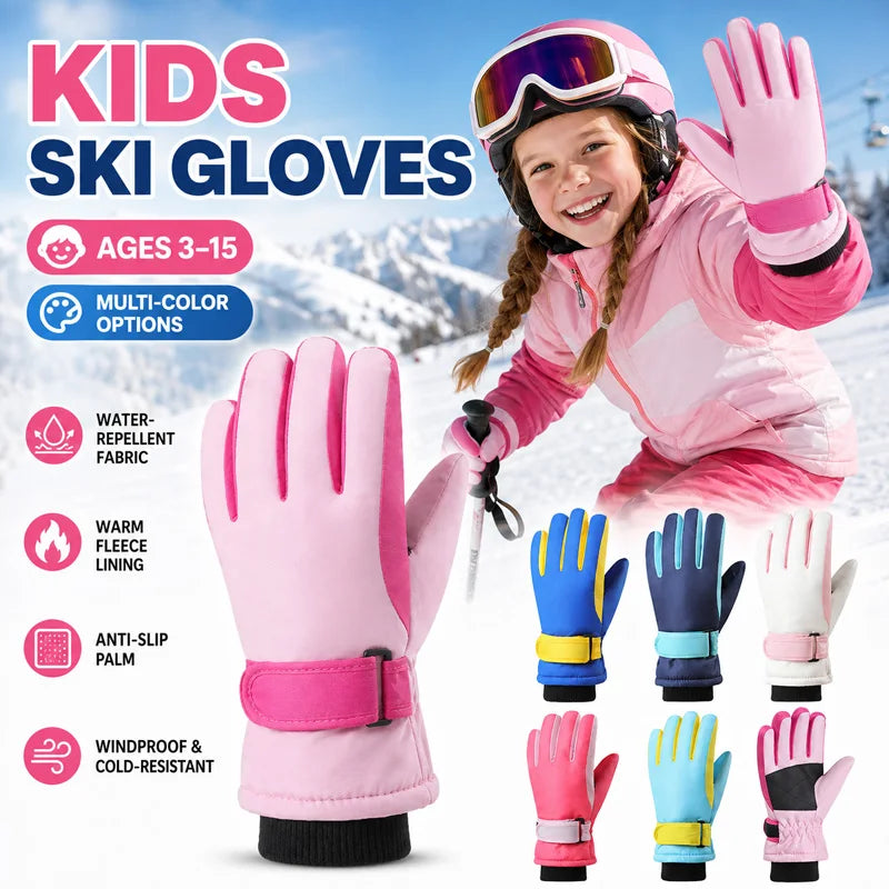 Gants de Ski Hiver Enfant | Imperméables Coupe-Vent | Doublure Polaire | Garçon & Fille 3-15 ans