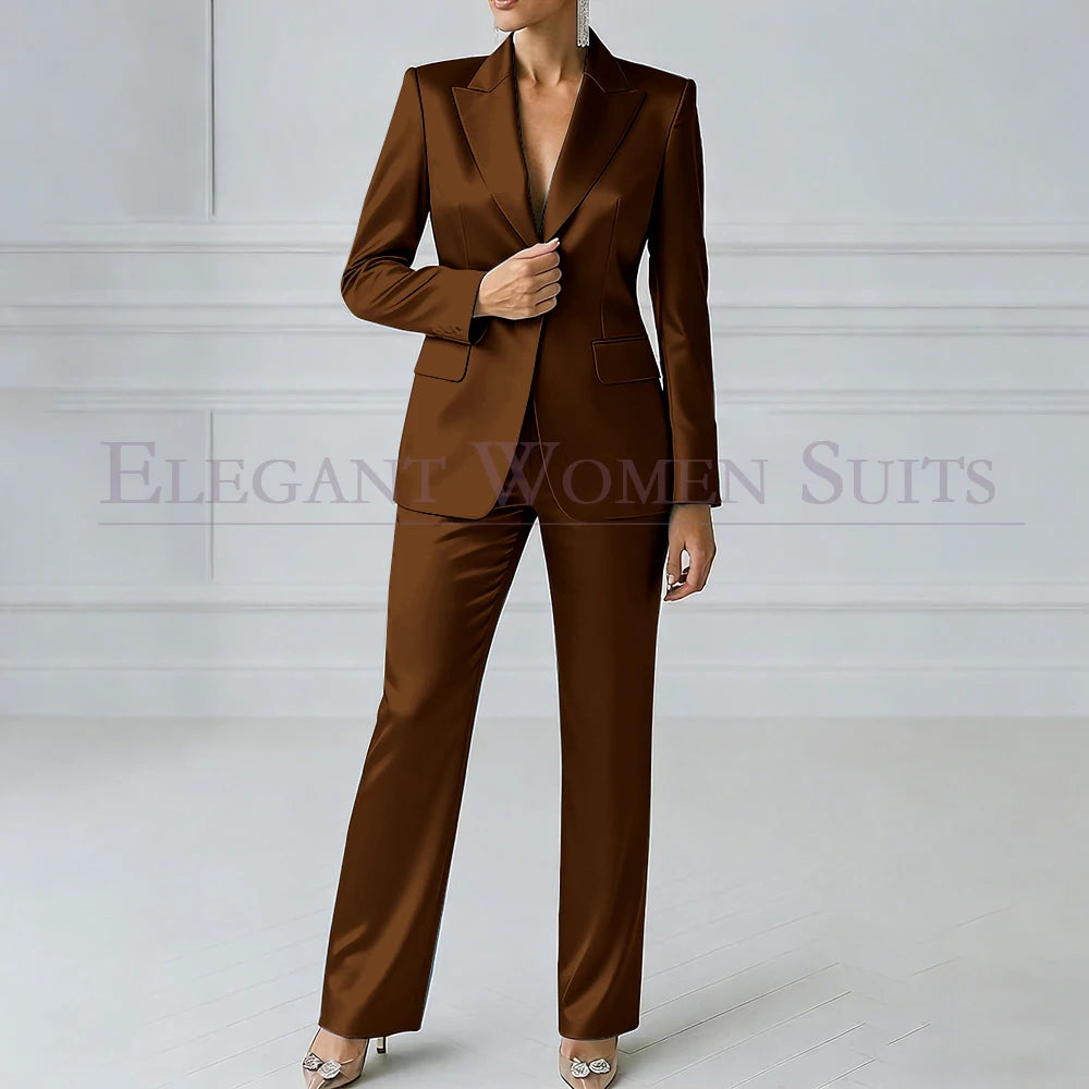 Elegant Blue Evening Women's Suits 2 Piece Jacket Pants Sets High Quality Royal Blue One-Button Slim Fit Office Blazer Clothing