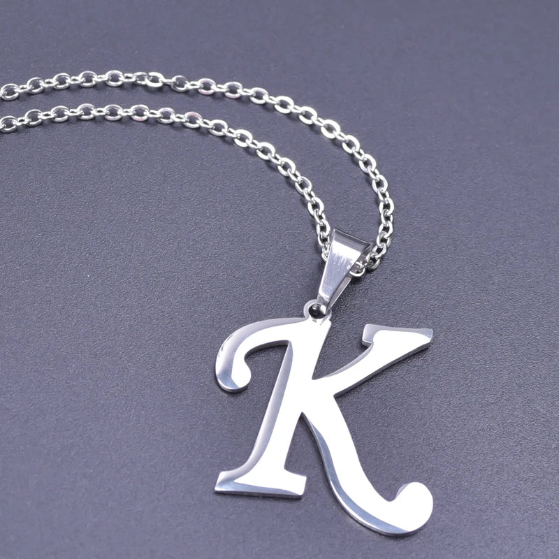 Collier Initiale Lettre Alphabet | 26 Lettres | Acier Inoxydable | Pendentif Chaîne | Bijou Femme & Homme