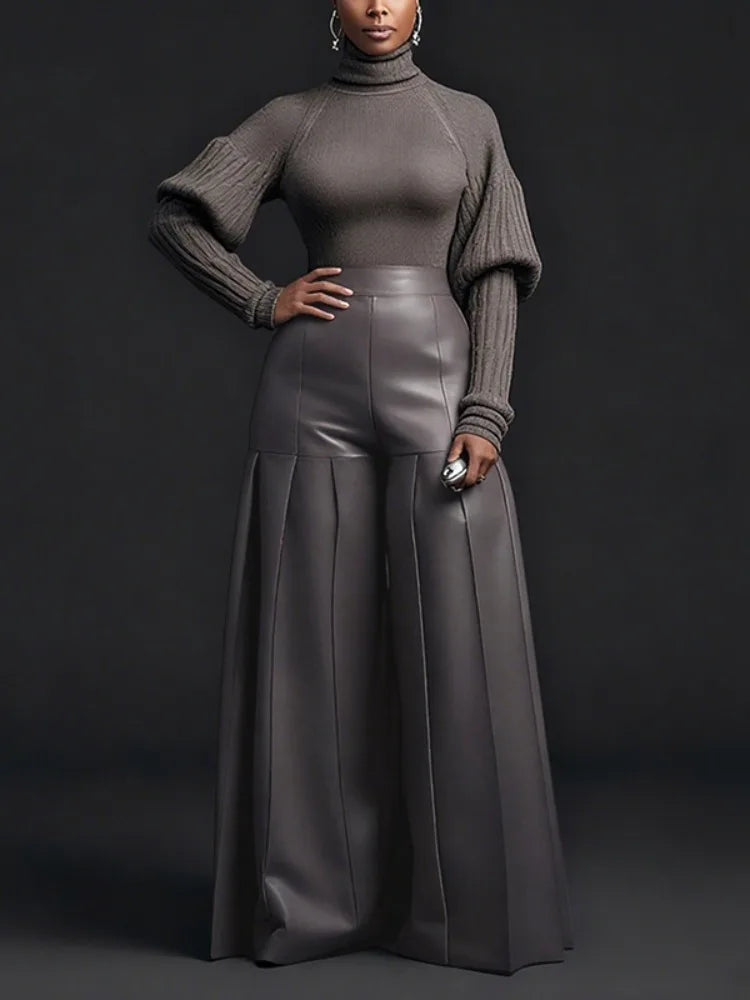 Pantalon Large Plissé Cuir PU Femme | Taille Haute Oversize | Club & Soirée | 2026