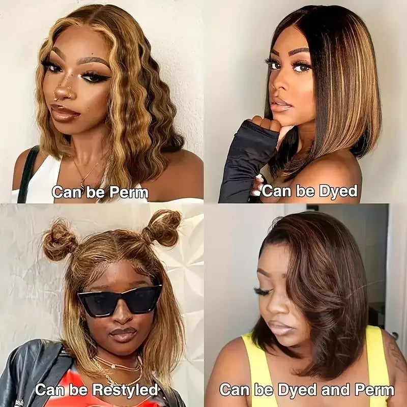 Perruque Bob Cheveux Humains | 13x4 Lace Front | 220% Densité | Coloris 4/27 Or | Wear & Go | Femmes Noires