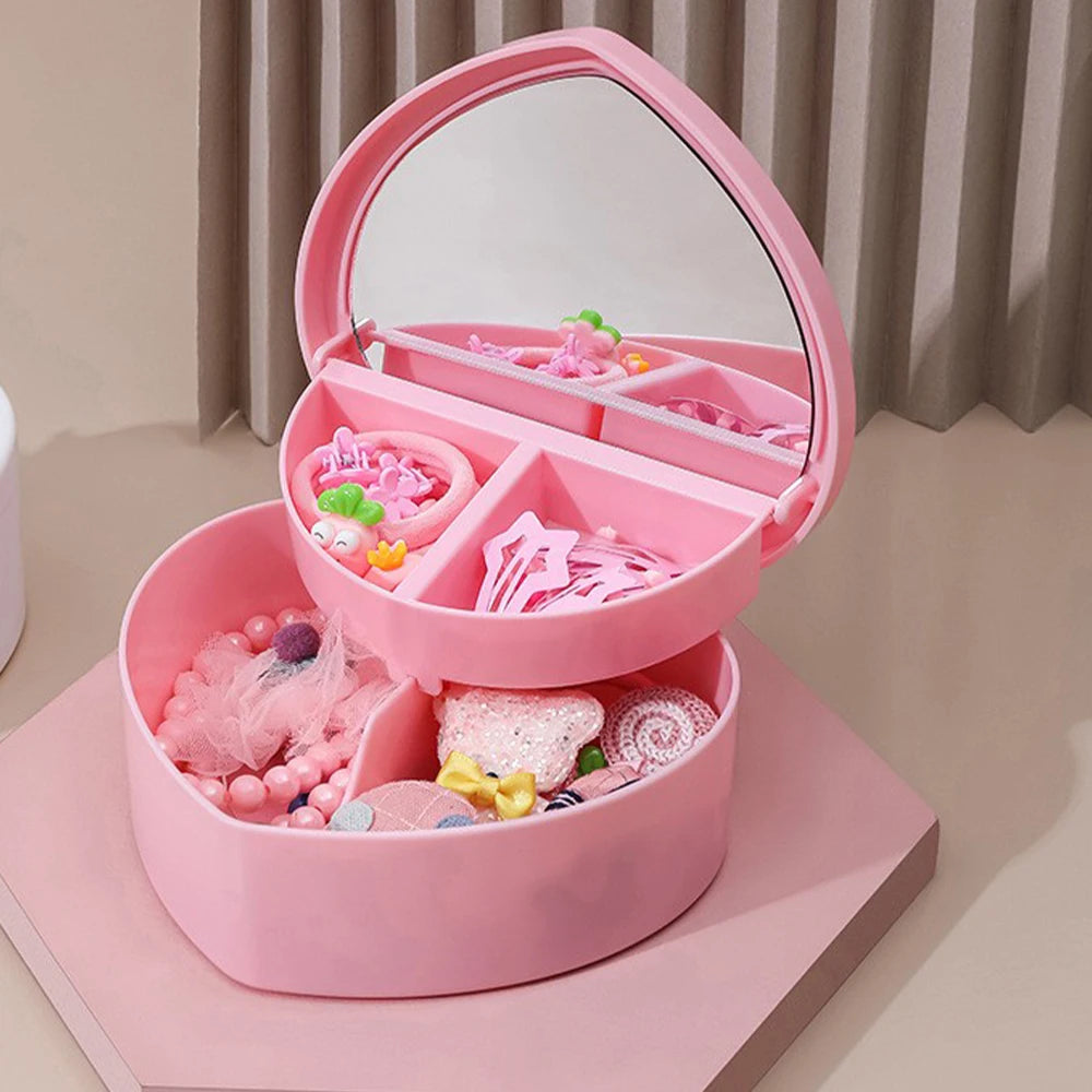 Boîte Rangement Accessoires Cheveux avec Miroir | Pinces Barrettes Élastiques Fille | Étui Voyage Portable