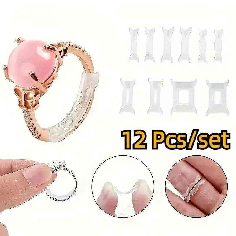 12Pcs 1 Set Ring Adjustment Pad Ring Size Adjuster Fixed Reduction Pad Invisible Ring Holder Retainer Shrinker for Large Rings