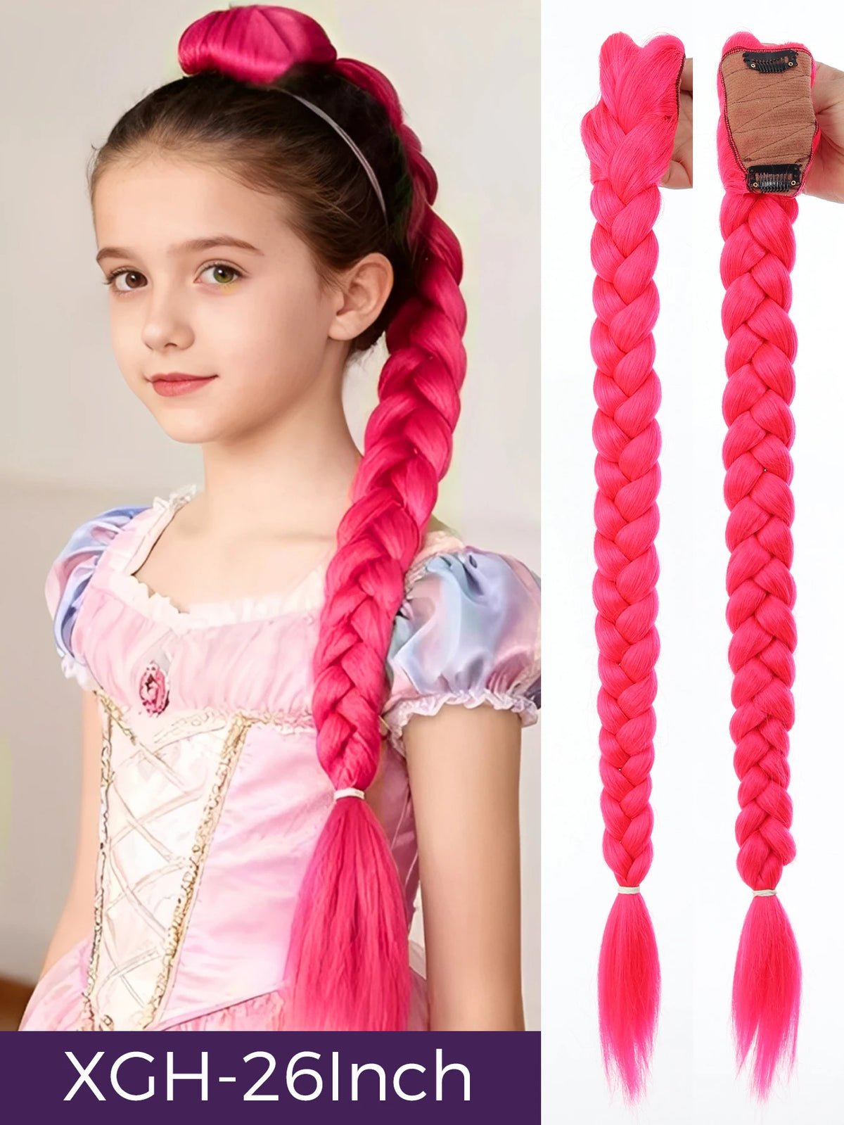 Queue de Cheval Tressée Violette | 32 Pouces | Tinsel Brillant | Extensions Super | Cosplay & Noël | Enfants & Filles