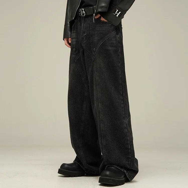 Baggy Jeans Men's American Style Personality Vintage Wide Leg Trousers All-Match Washed Fashion Streetwear Handsome Cool Pants