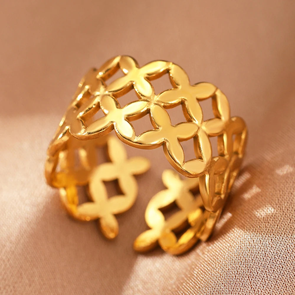 Bague Acier Inoxydable Vintage Ajourée Réglable | Luxe Léger | Statement Élégant | Bijou Femme