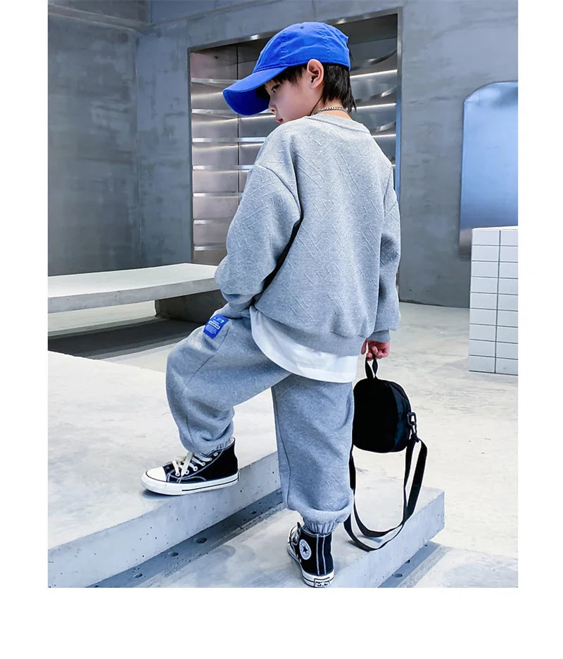 Boys Sweatshirt Suit 2024 New Autumn Spring Casual Sets Teenager Trends Top Pants 2Pcs Outfits Kids Handsome Fashion Clothes