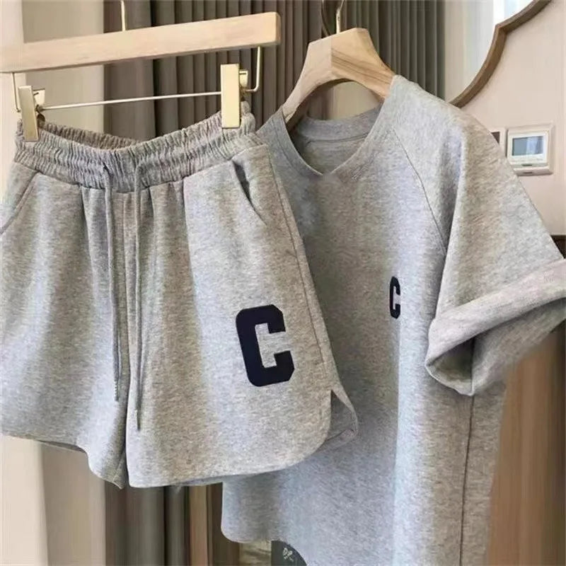 Ensemble 2 Pièces Femme Été | T-Shirt Manches Courtes & Short Sport | Imprimé Lettre | Pyjama Grande Taille