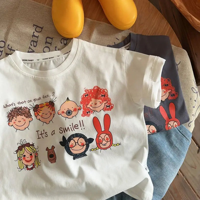 T-Shirt Enfant Été | Imprimé Cartoon Mignon | Pull Fille & Garçon | 3-8 Ans | Tendance