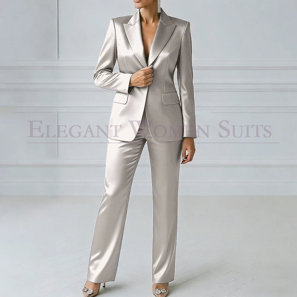 Elegant Blue Evening Women's Suits 2 Piece Jacket Pants Sets High Quality Royal Blue One-Button Slim Fit Office Blazer Clothing