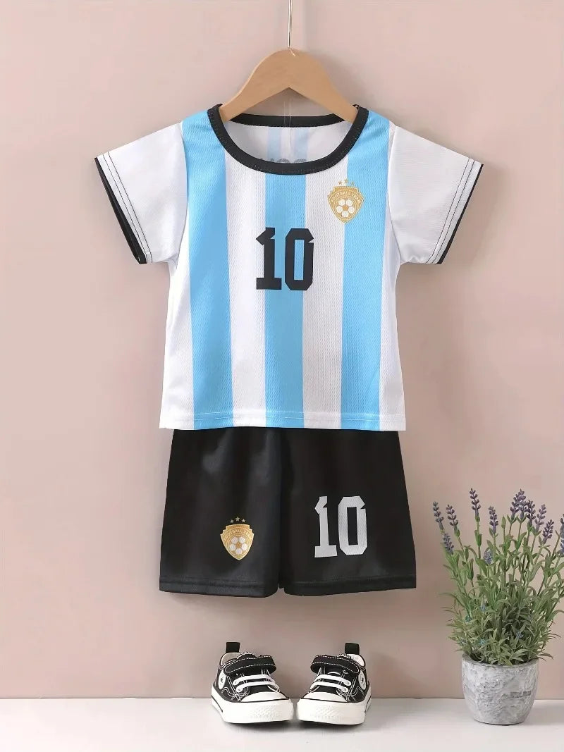 Two-Piece Summer Messi and Ronaldo Shirt 3D Printed Children's Football Training Set Boys Breathable Sweat-Absorbent Sportswear