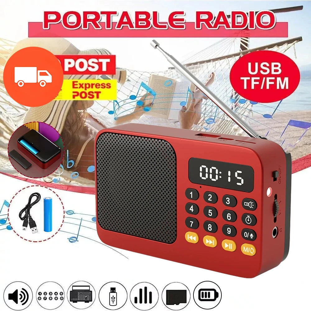 Portable FM Radio with Flashlight Rechargeable Radio TF Card/U Disk Bluetooth 5.0 MP3 Music Player Wireless Speaker