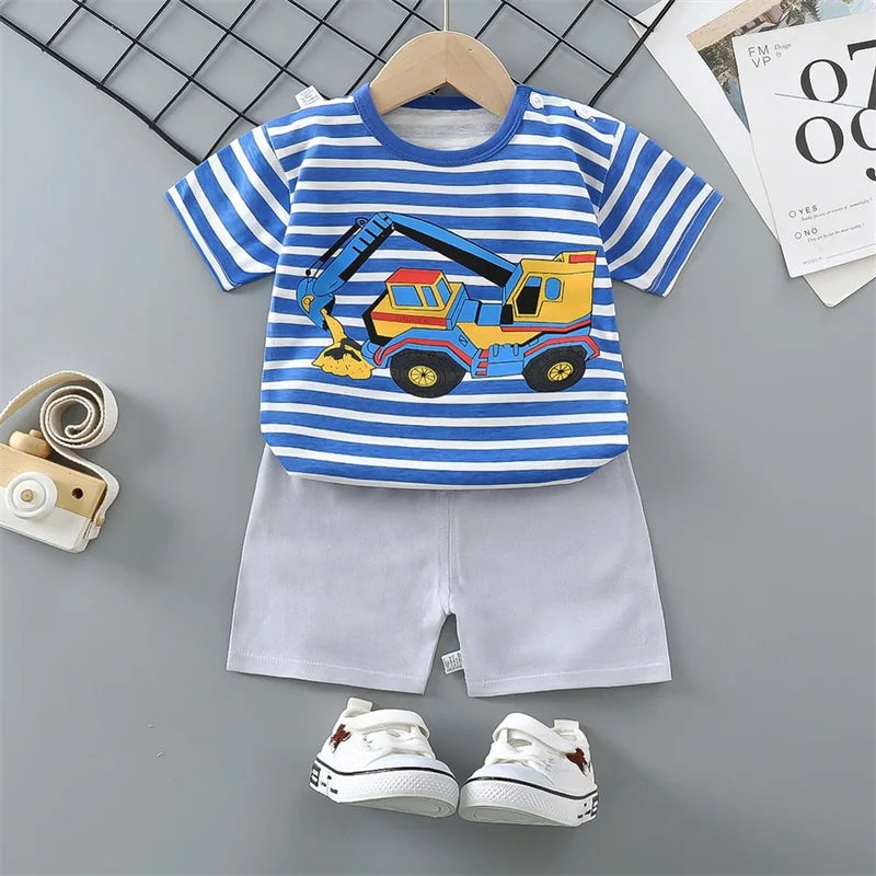Pyjama 2 Pièces Enfant Coton | T-Shirt & Short | Cartoon Ours Dinosaure | Bébé 1-4 Ans Été