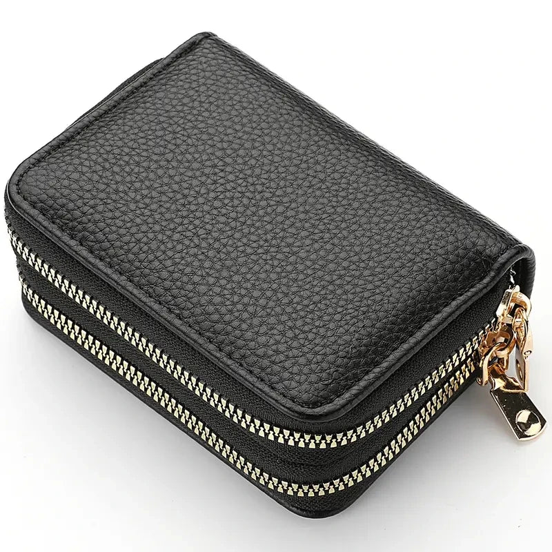 Women's Double Zipper Wallet Fashion Short Credit Card Holder with Large Capacity Coin Purse