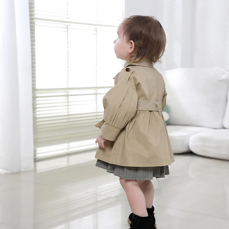 Fashion Baby Coat with Belt Cotton Autumn Spring Baby Girl Clothes Solid Color Infant Jacket Baby Girl Coat 2 Colors