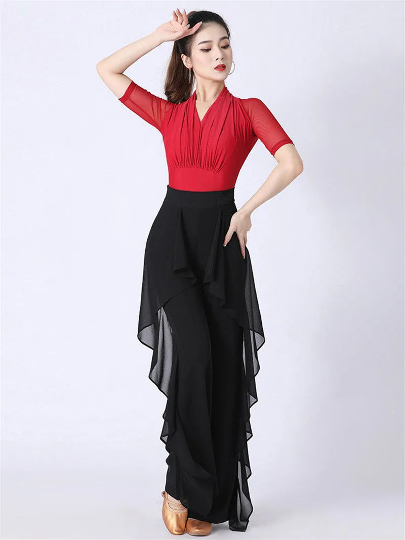 Dance Wide-Leg Pants Women's High-Waist Pants Lotus Leaf Side Loose Training Pants 2022 New Dance Female Pants