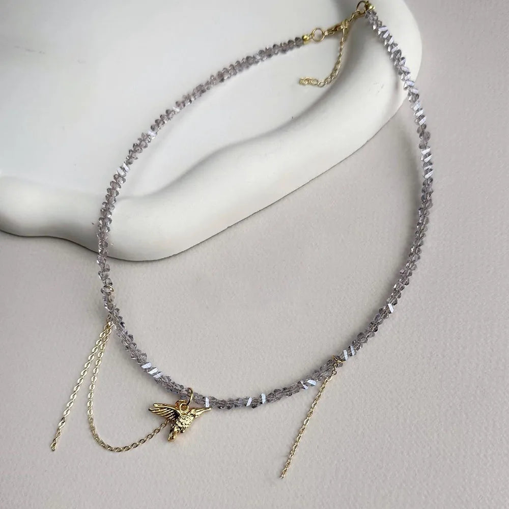 Collier Multicouche Frange Chaîne | Perle Imitation Vintage | Pendentif Choker | Bijou Mariage Femme