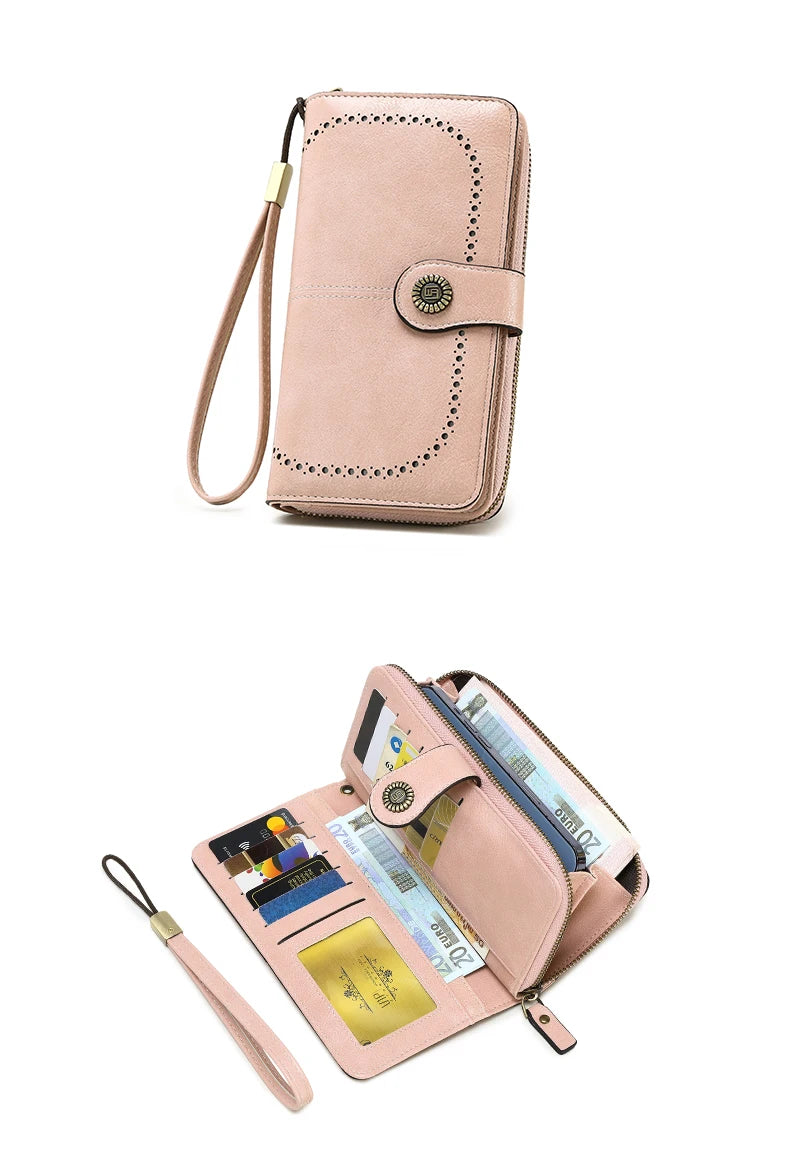 Vintage Large Capacity Women's Purse, Monochrome, Multi-card, Long Wallet, Multi-functional Zipper Strap, Wrist Strap, New