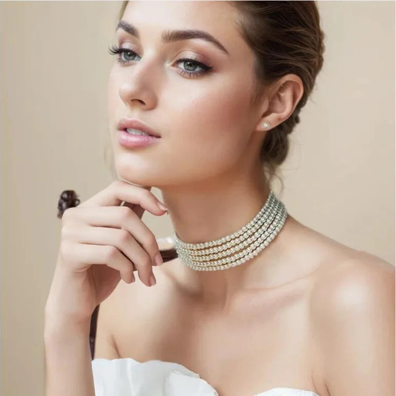 Collier Perle Blanche Multicouche 3-5 Rangées | Choker Bohème | Bijou Mariage Anniversaire Femme