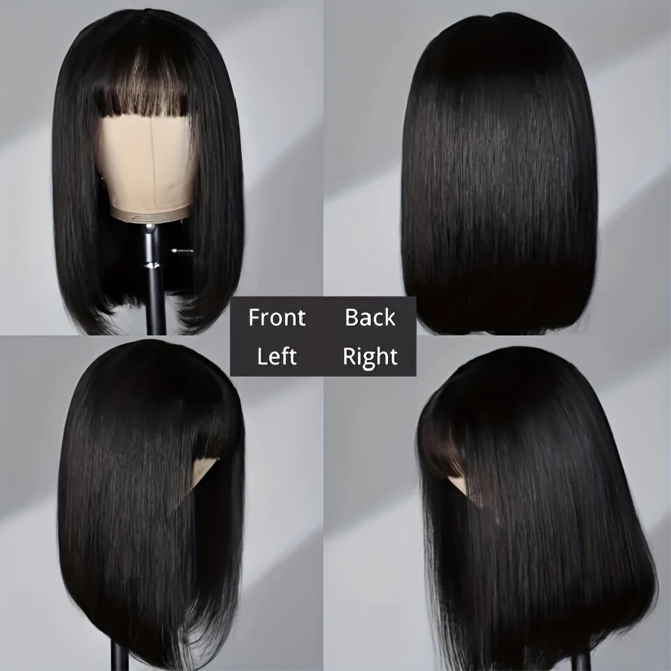 Straight Short Bob Wig With Bangs Vietnamese Raw Human Hair Double Drawn Bob Wigs Glueless Straight Wigs On Sale Clearance 180%