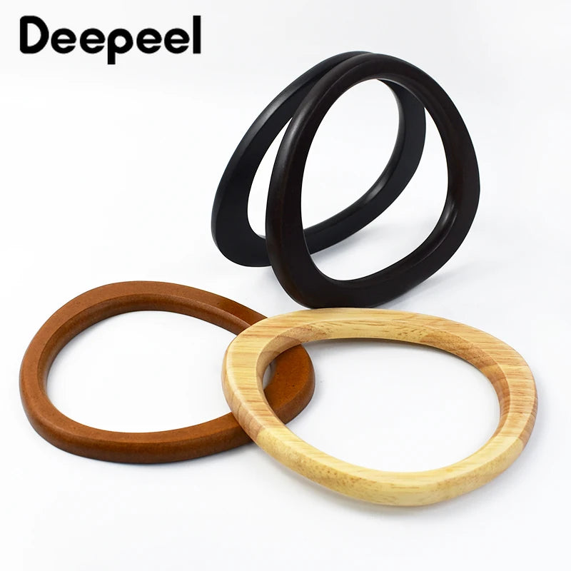 2/4Pcs Deepeel 14.5*12.5cm D Shape Women's Handbag Wooden Handle Handcrafted Woven-Bag Purse Wrist Handles DIY Bags Accessories