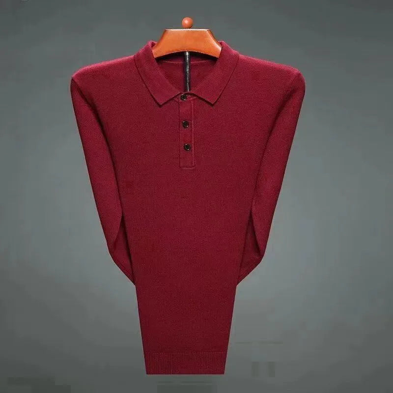Luxury Men's Cashmere Sweater 100% Merino Wool Buttoned Pullover Autumn Winter Polo Collar Knitwear Male Casual Warm Jumper Tops