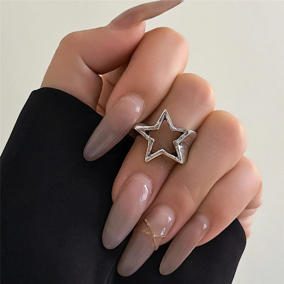 Bague Étoile Punk Gothique Irrégulière | Ajustable Couple | Y2K Vintage | Bijou Femme Statement