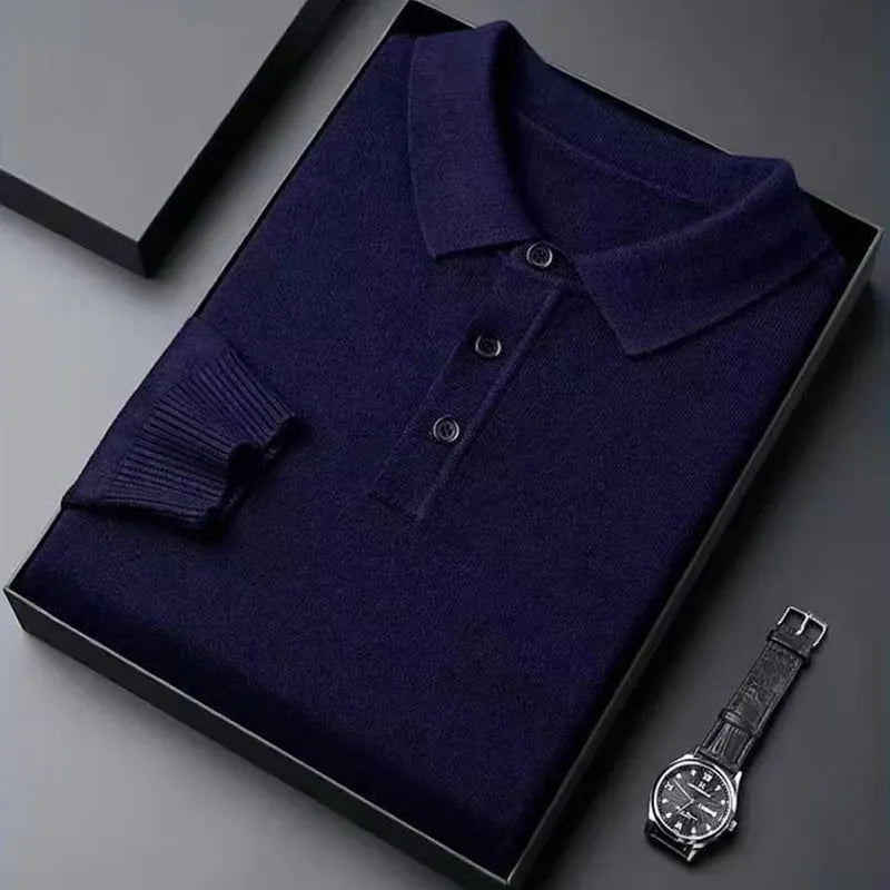 Luxury Men's Cashmere Sweater 100% Merino Wool Buttoned Pullover Autumn Winter Polo Collar Knitwear Male Casual Warm Jumper Tops