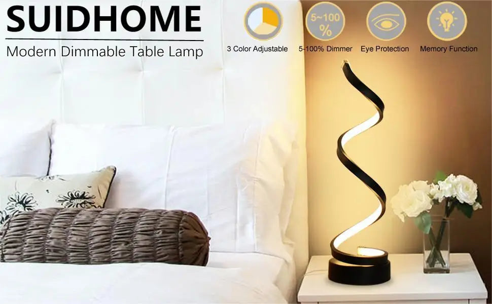 Lampe de Table Spirale LED Moderne Dimmable | Petite Lampe de Chevet | Salon, Chambre & Bureau