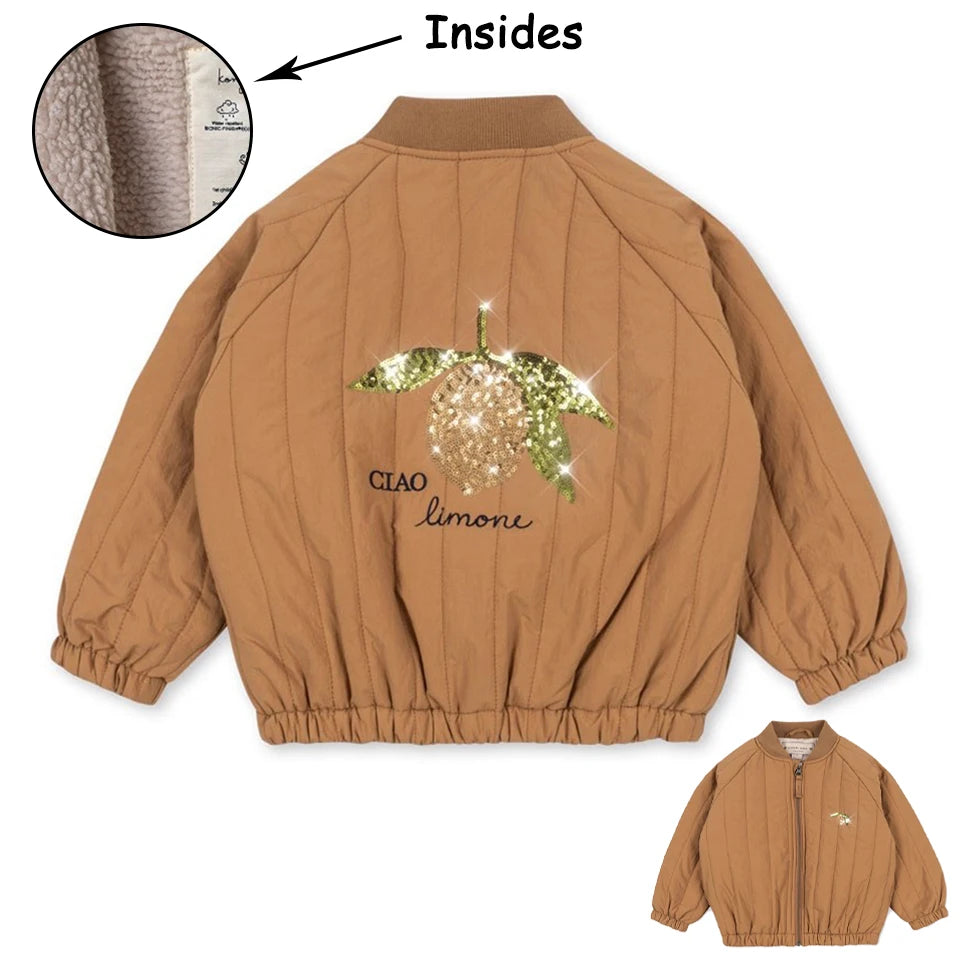 Manteau Polaire Paillettes Fille | Laine d'Agneau | Broderie Garçon | Vêtement Enfant Hiver