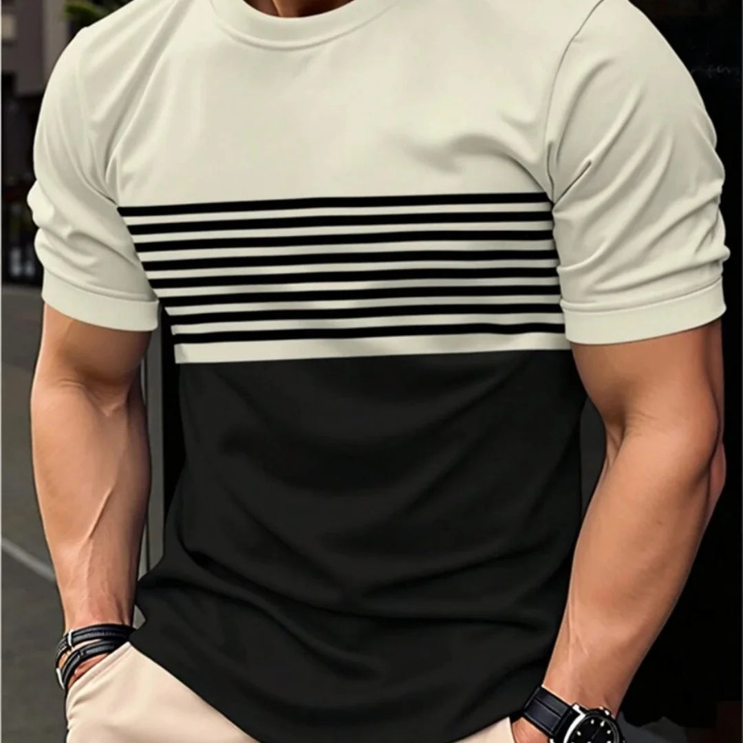T-Shirt Homme Oversize | Rayures Imprimées | Col Rond | Manches Courtes | Casual Mode Été