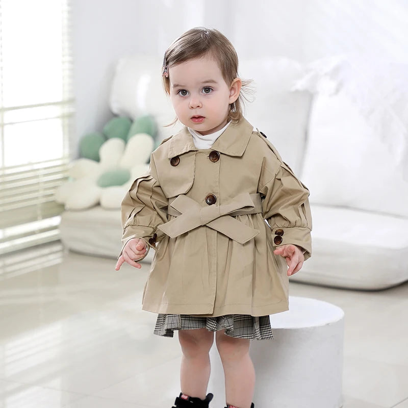 Fashion Baby Coat with Belt Cotton Autumn Spring Baby Girl Clothes Solid Color Infant Jacket Baby Girl Coat 2 Colors