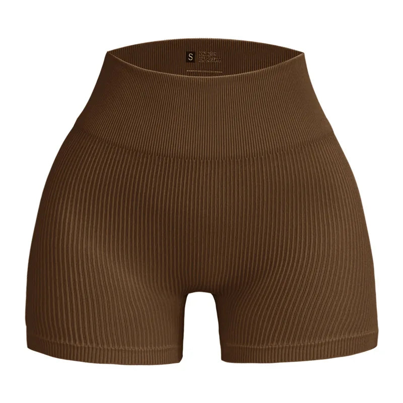 Short Yoga Taille Haute Femme | Lift Fesses Serré | Uni Côtelé | Sport