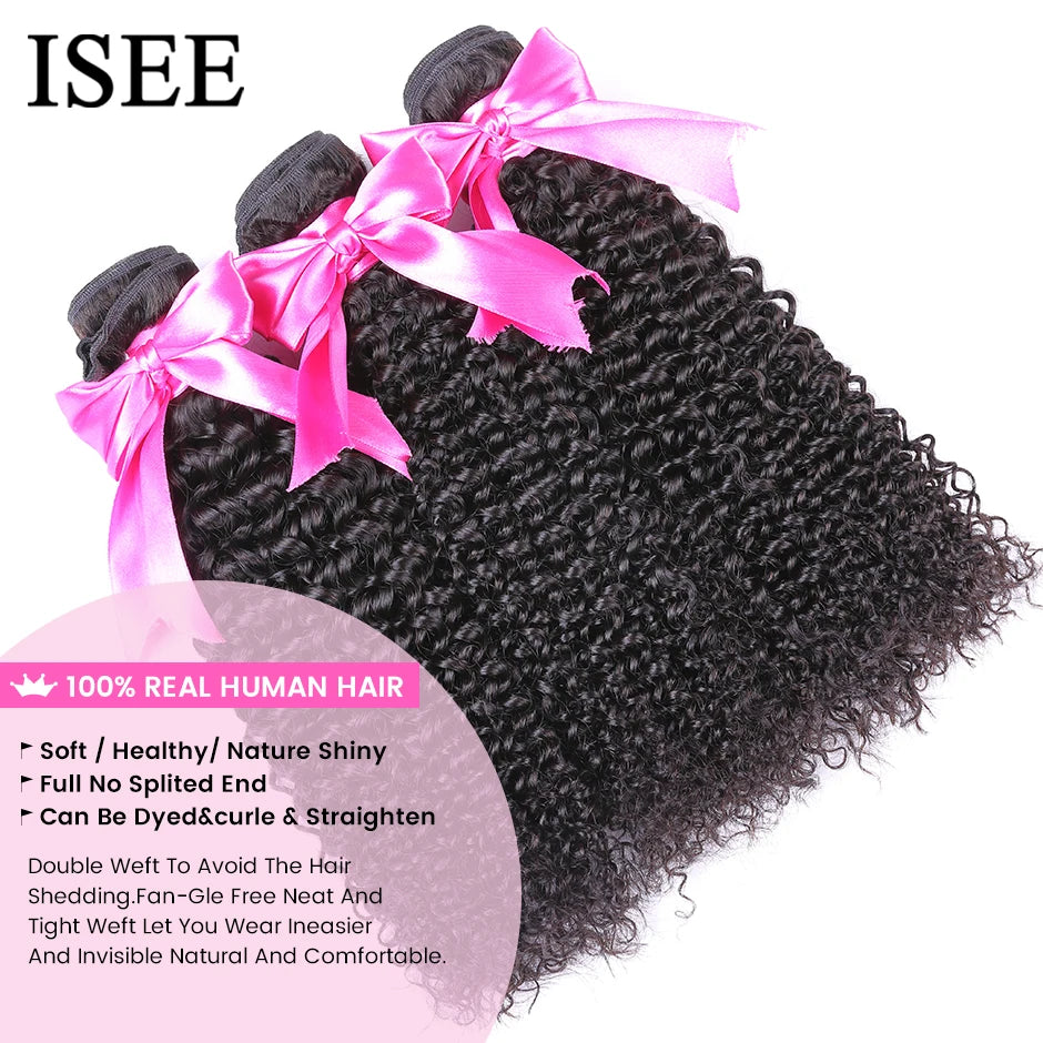 Mèches Kinky Curly Brésiliennes Remy | Couleur Naturelle | 1 à 4 Paquets | Extensions Cheveux Humains | ISEE HAIR