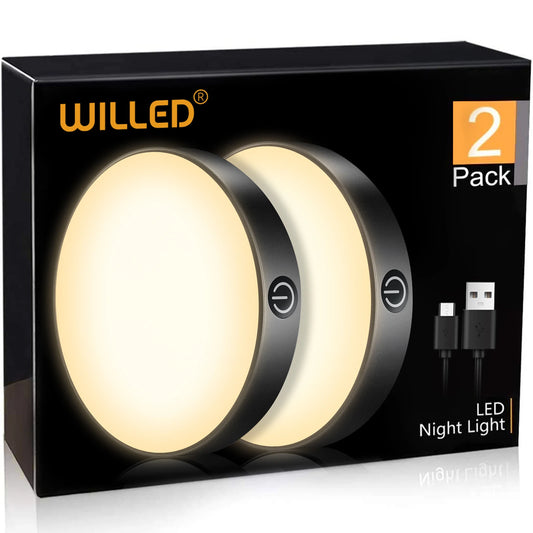 WILLED Rechargeable Dimmable Touch Light Built-in 1000mAh Battery Portable LED Night Lights for Cabinet Wardrobe Kitchen Bedroom