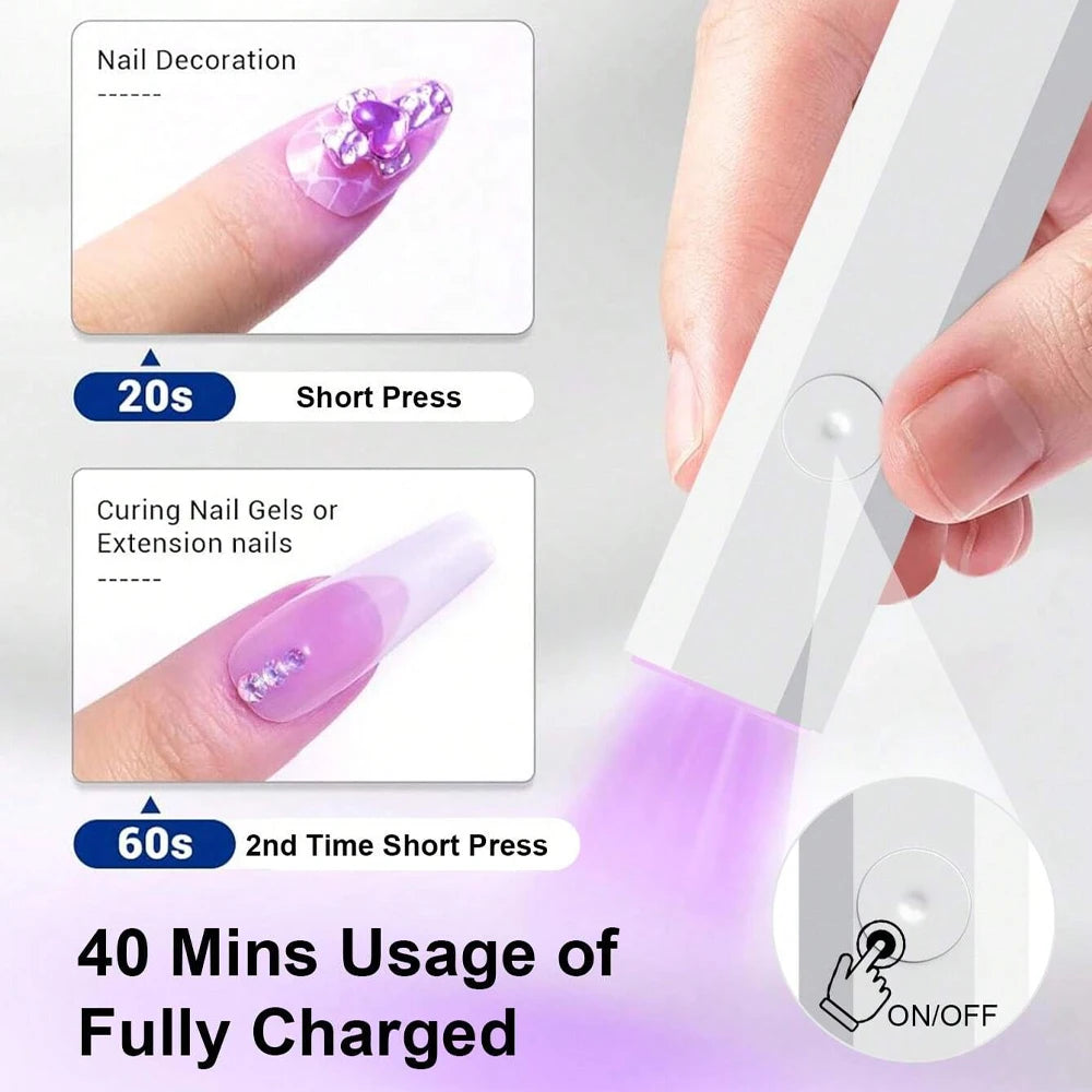 Lampe UV LED Portable pour Ongles en Gel | Rechargeable | Support de Bureau | Nail Art